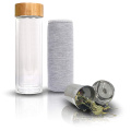Garrafa de água de vidro borosilicato de infusor de chá de 450ml com tampa de bambu